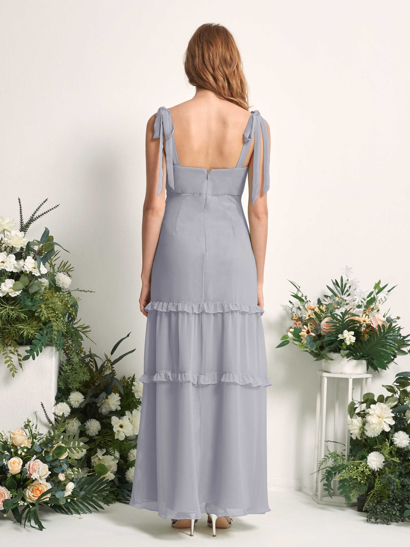Carlyna A-Linien-Kleid Bodenlang Geradem Ausschnitt Rüschen Chiffon Brautjungfernkleid Staubiger Lavendel #farbe_staubiger-lavendel