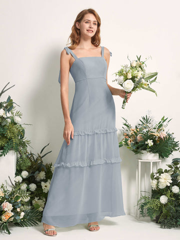 Carlyna A-Linien-Kleid Bodenlang Geradem Ausschnitt Rüschen Chiffon Brautjungfernkleid Staubiges Blau-Upgrade #farbe_staubiges-blau-upgrade