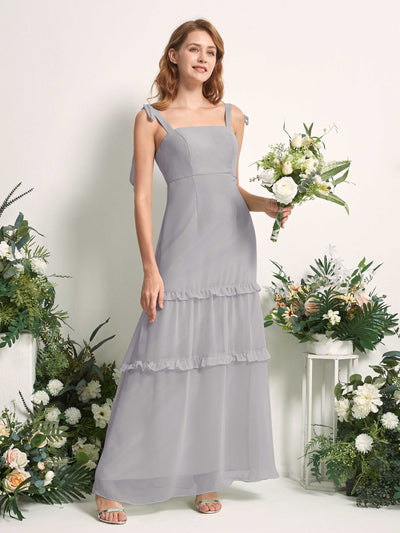Carlyna A-Linien-Kleid Bodenlang Geradem Ausschnitt Rüschen Chiffon Brautjungfernkleid Taube #farbe_taube