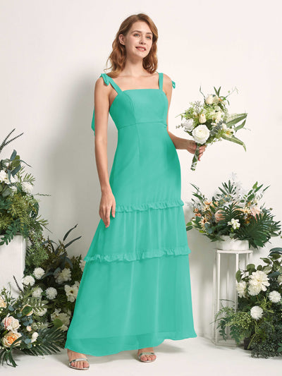 Carlyna A-Linien-Kleid Bodenlang Geradem Ausschnitt Rüschen Chiffon Brautjungfernkleid Tiffany-Blau #farbe_tiffany-blau