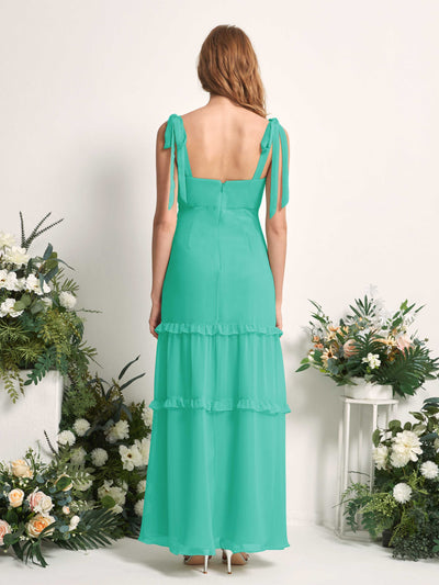 Carlyna A-Linien-Kleid Bodenlang Geradem Ausschnitt Rüschen Chiffon Brautjungfernkleid Tiffany-Blau #farbe_tiffany-blau