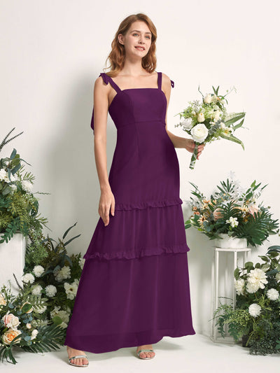 Carlyna A-Linien-Kleid Bodenlang Geradem Ausschnitt Rüschen Chiffon Brautjungfernkleid Traube #farbe_traube