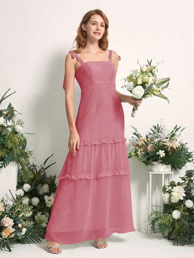 Carlyna A-Linien-Kleid Bodenlang Geradem Ausschnitt Rüschen Chiffon Brautjungfernkleid Wüstenrose #farbe_w-stenrose