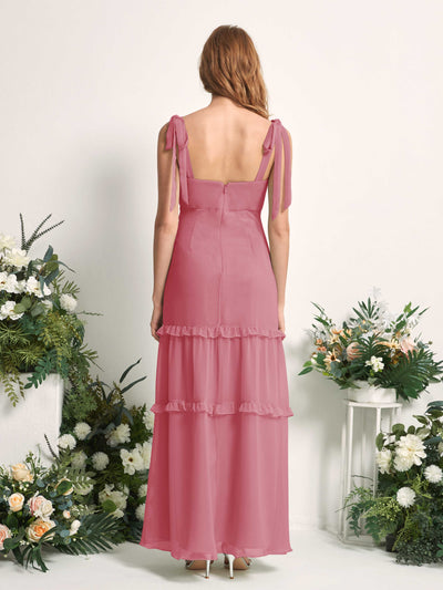 Carlyna A-Linien-Kleid Bodenlang Geradem Ausschnitt Rüschen Chiffon Brautjungfernkleid Wüstenrose #farbe_w-stenrose