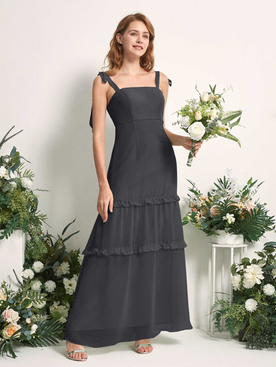 Carlyna A-Linien-Kleid Bodenlang Geradem Ausschnitt Rüschen Chiffon Brautjungfernkleid Zinnfarben #farbe_zinnfarben
