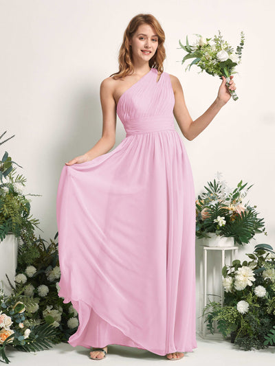Carlyna A-Linien-Kleid Bodenlang One-Shoulder Chiffon Brautjungfernkleid Bonbonrosa #farbe_bonbonrosa