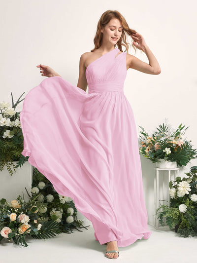 Carlyna A-Linien-Kleid Bodenlang One-Shoulder Chiffon Brautjungfernkleid Bonbonrosa #farbe_bonbonrosa