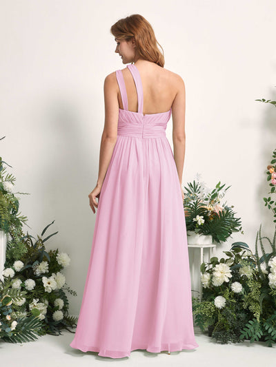 Carlyna A-Linien-Kleid Bodenlang One-Shoulder Chiffon Brautjungfernkleid Bonbonrosa #farbe_bonbonrosa