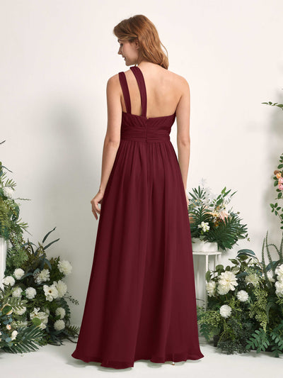 Carlyna A-Linien-Kleid Bodenlang One-Shoulder Chiffon Brautjungfernkleid Burgunderrot #farbe_burgunderrot