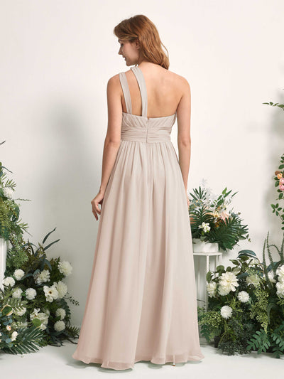 Carlyna A-Linien-Kleid Bodenlang One-Shoulder Chiffon Brautjungfernkleid Champagner #farbe_champagner