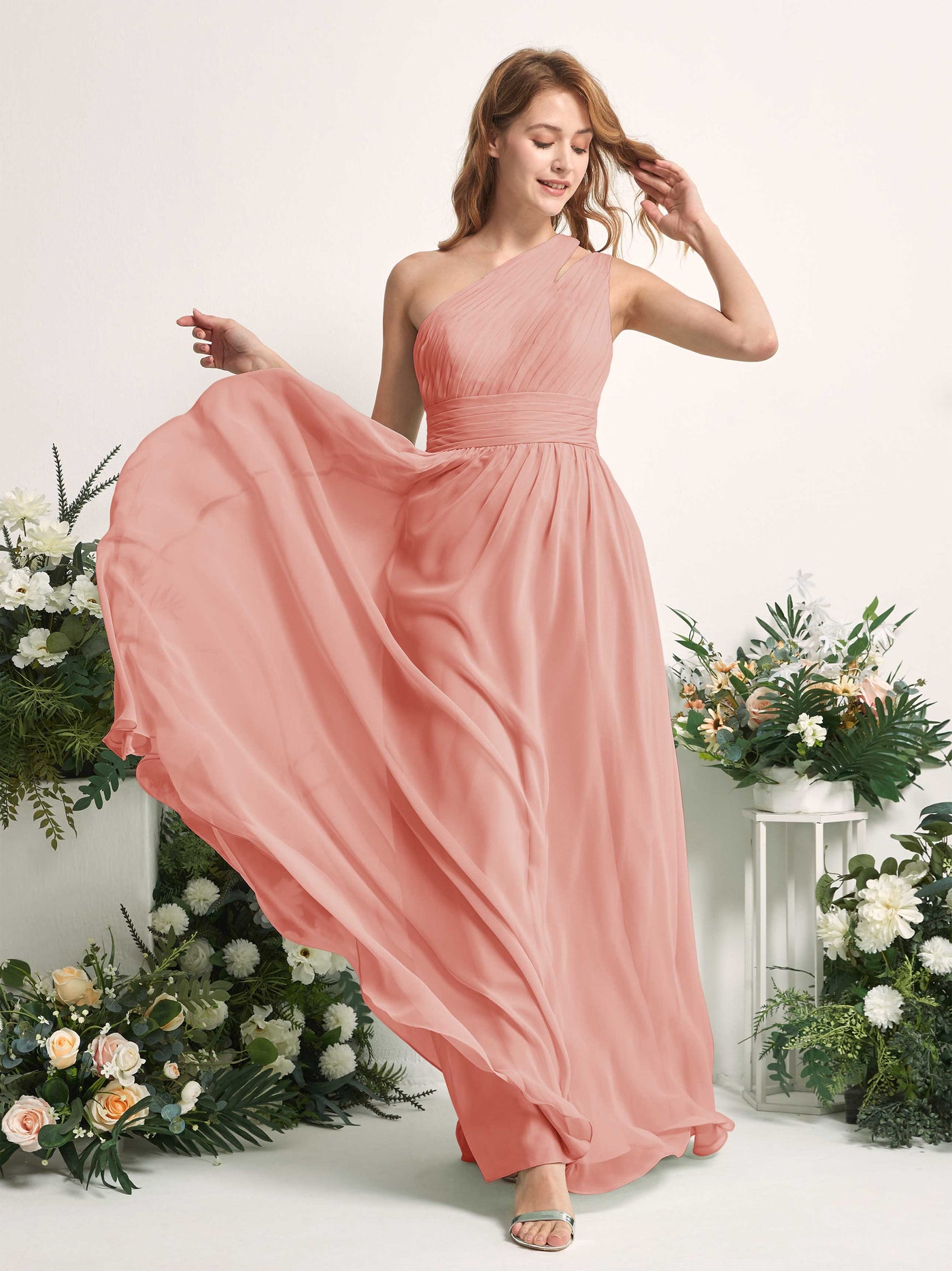 Carlyna A-Linien-Kleid Bodenlang One-Shoulder Chiffon Brautjungfernkleid Champagner-Rose #farbe_champagner-rose