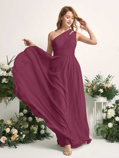 Carlyna A-Linien-Kleid Bodenlang One-Shoulder Chiffon Brautjungfernkleid Chianti #farbe_chianti