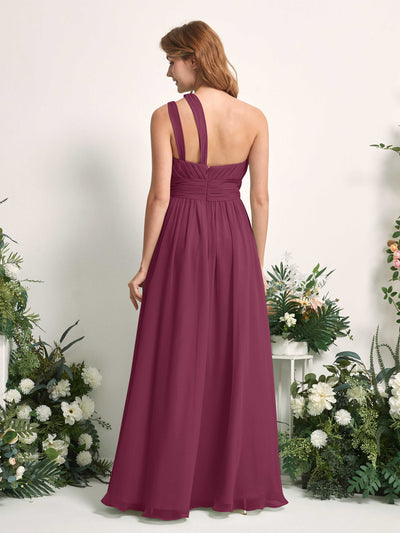 Carlyna A-Linien-Kleid Bodenlang One-Shoulder Chiffon Brautjungfernkleid Chianti #farbe_chianti