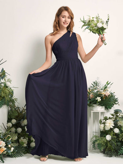 Carlyna A-Linien-Kleid Bodenlang One-Shoulder Chiffon Brautjungfernkleid Dunkel Marineblau #farbe_dunkel-marineblau