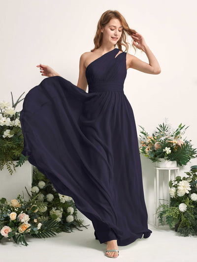 Carlyna A-Linien-Kleid Bodenlang One-Shoulder Chiffon Brautjungfernkleid Dunkel Marineblau #farbe_dunkel-marineblau