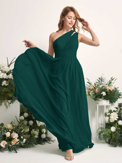 Carlyna A-Linien-Kleid Bodenlang One-Shoulder Chiffon Brautjungfernkleid Dunkelsmaragd #farbe_dunkelsmaragd