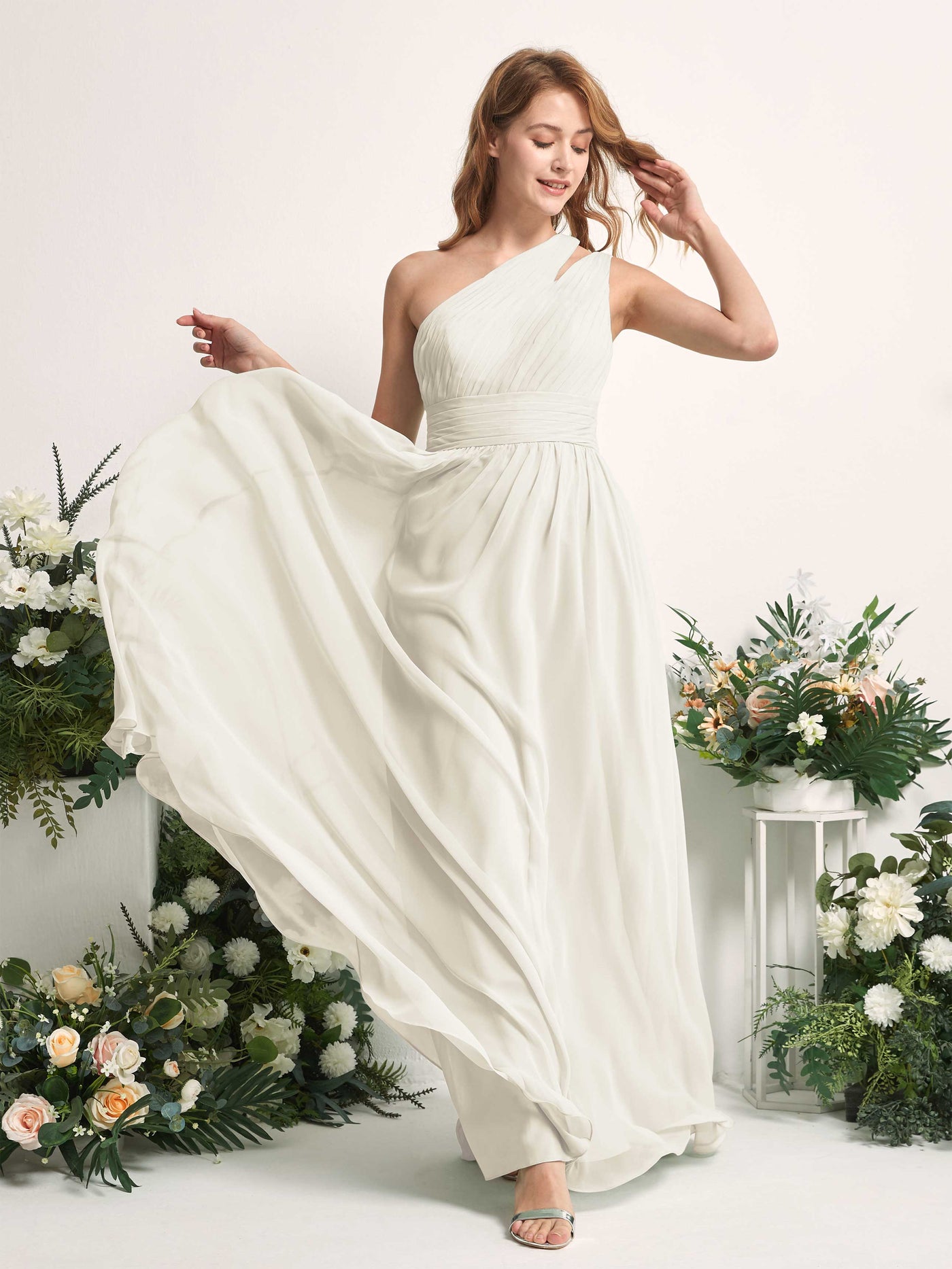 Carlyna A-Linien-Kleid Bodenlang One-Shoulder Chiffon Brautjungfernkleid Elfenbein #farbe_elfenbein