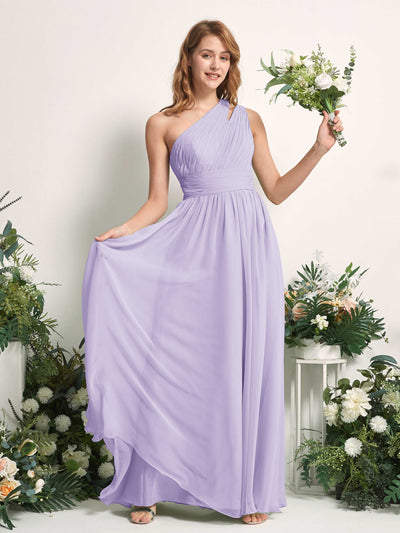 Carlyna A-Linien-Kleid Bodenlang One-Shoulder Chiffon Brautjungfernkleid Flieder #farbe_flieder