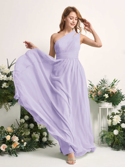 Carlyna A-Linien-Kleid Bodenlang One-Shoulder Chiffon Brautjungfernkleid Flieder #farbe_flieder