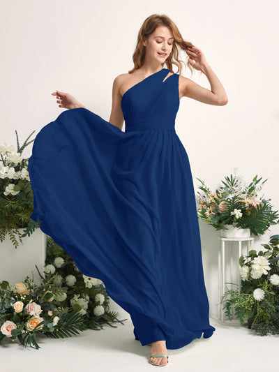 Carlyna A-Linien-Kleid Bodenlang One-Shoulder Chiffon Brautjungfernkleid Königsblau #farbe_k-nigsblau