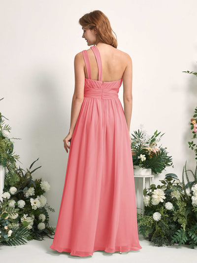 Carlyna A-Linien-Kleid Bodenlang One-Shoulder Chiffon Brautjungfernkleid Korallenrosa #farbe_korallenrosa