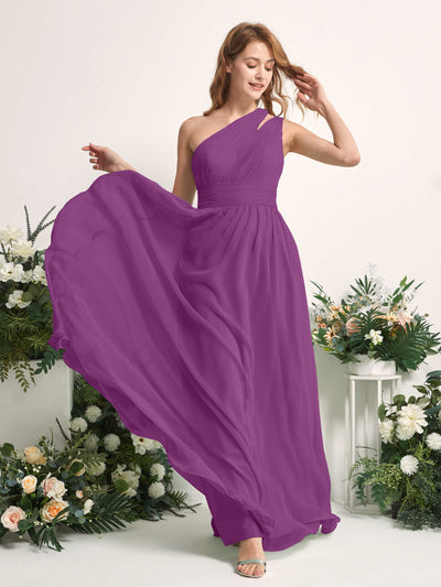 Carlyna A-Linien-Kleid Bodenlang One-Shoulder Chiffon Brautjungfernkleid Lila #farbe_lila