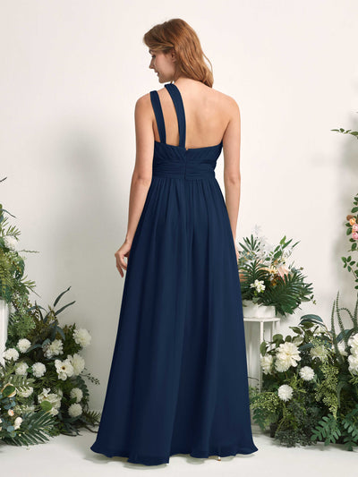 Carlyna A-Linien-Kleid Bodenlang One-Shoulder Chiffon Brautjungfernkleid Marineblau #farbe_marineblau