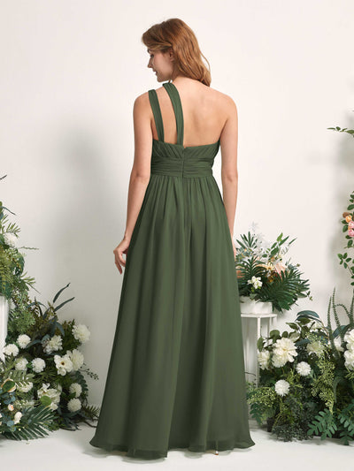 Carlyna A-Linien-Kleid Bodenlang One-Shoulder Chiffon Brautjungfernkleid Martini-Olive #farbe_martini-olive