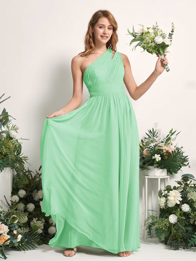 Carlyna A-Linien-Kleid Bodenlang One-Shoulder Chiffon Brautjungfernkleid Minzgrün #farbe_minzgr-n