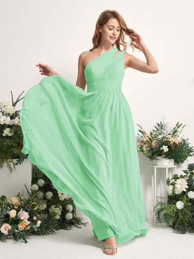 Carlyna A-Linien-Kleid Bodenlang One-Shoulder Chiffon Brautjungfernkleid Minzgrün #farbe_minzgr-n