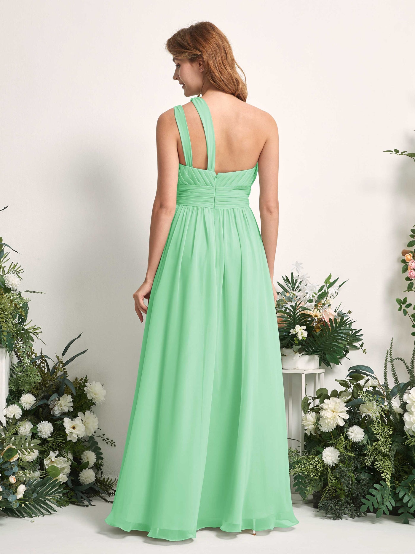 Carlyna A-Linien-Kleid Bodenlang One-Shoulder Chiffon Brautjungfernkleid Minzgrün #farbe_minzgr-n