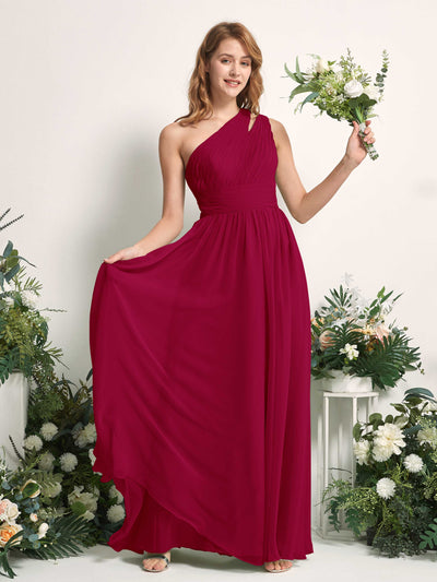 Carlyna A-Linien-Kleid Bodenlang One-Shoulder Chiffon Brautjungfernkleid Narrenrot #farbe_narrenrot