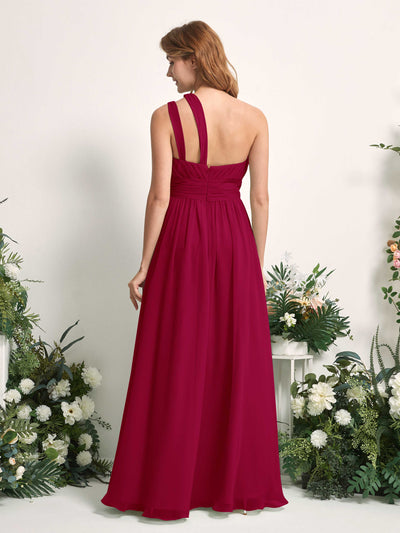 Carlyna A-Linien-Kleid Bodenlang One-Shoulder Chiffon Brautjungfernkleid Narrenrot #farbe_narrenrot