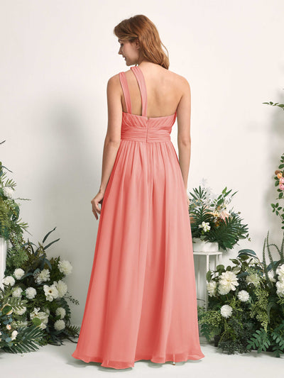 Carlyna A-Linien-Kleid Bodenlang One-Shoulder Chiffon Brautjungfernkleid Pfirsichrosa #farbe_pfirsichrosa