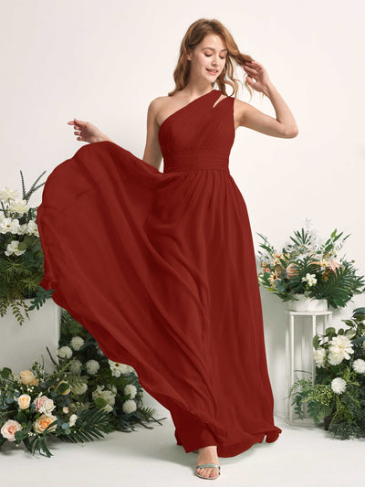 Carlyna A-Linien-Kleid Bodenlang One-Shoulder Chiffon Brautjungfernkleid Rostrot #farbe_rostrot