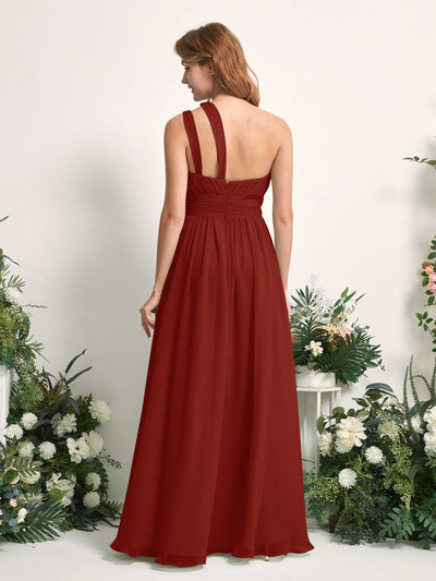 Carlyna A-Linien-Kleid Bodenlang One-Shoulder Chiffon Brautjungfernkleid Rostrot #farbe_rostrot