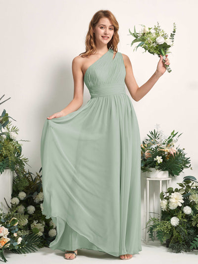 Carlyna A-Linien-Kleid Bodenlang One-Shoulder Chiffon Brautjungfernkleid Salbeigrün #farbe_salbeigr-n