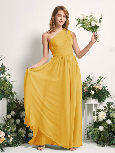 Carlyna A-Linien-Kleid Bodenlang One-Shoulder Chiffon Brautjungfernkleid Senfgelb #farbe_senfgelb