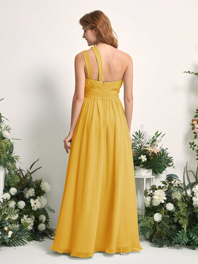 Carlyna A-Linien-Kleid Bodenlang One-Shoulder Chiffon Brautjungfernkleid Senfgelb #farbe_senfgelb