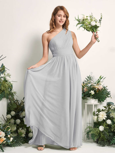 Carlyna A-Linien-Kleid Bodenlang One-Shoulder Chiffon Brautjungfernkleid Silber #farbe_silber