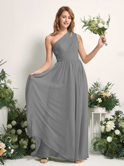 Carlyna A-Linien-Kleid Bodenlang One-Shoulder Chiffon Brautjungfernkleid Stahlgrau #farbe_stahlgrau