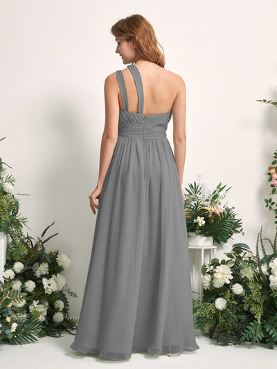 Carlyna A-Linien-Kleid Bodenlang One-Shoulder Chiffon Brautjungfernkleid Stahlgrau #farbe_stahlgrau