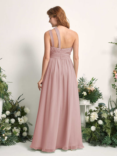 Carlyna A-Linien-Kleid Bodenlang One-Shoulder Chiffon Brautjungfernkleid Staubige Rose #farbe_staubige-rose