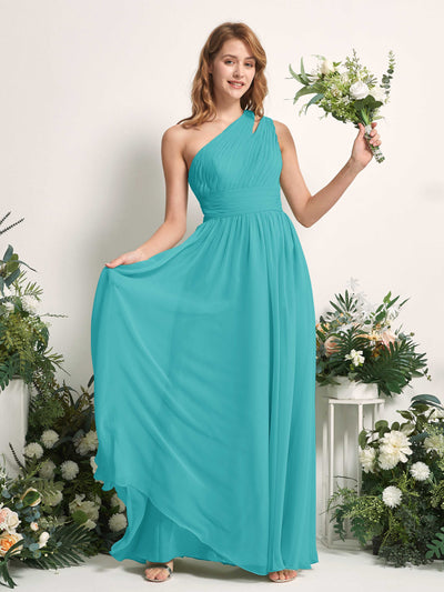 Carlyna A-Linien-Kleid Bodenlang One-Shoulder Chiffon Brautjungfernkleid Türkis #farbe_t-rkis