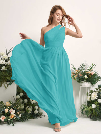 Carlyna A-Linien-Kleid Bodenlang One-Shoulder Chiffon Brautjungfernkleid Türkis #farbe_t-rkis