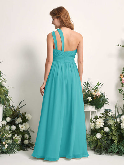 Carlyna A-Linien-Kleid Bodenlang One-Shoulder Chiffon Brautjungfernkleid Türkis #farbe_t-rkis