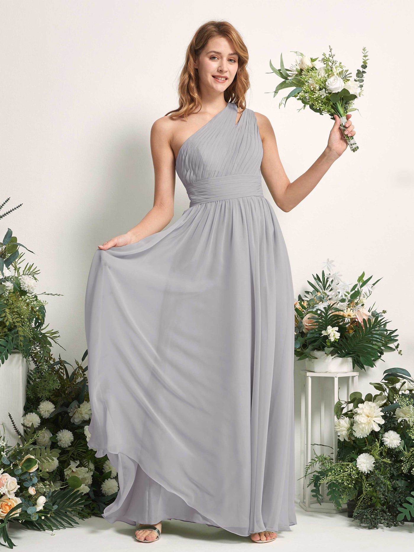 Carlyna A-Linien-Kleid Bodenlang One-Shoulder Chiffon Brautjungfernkleid Taube #farbe_taube