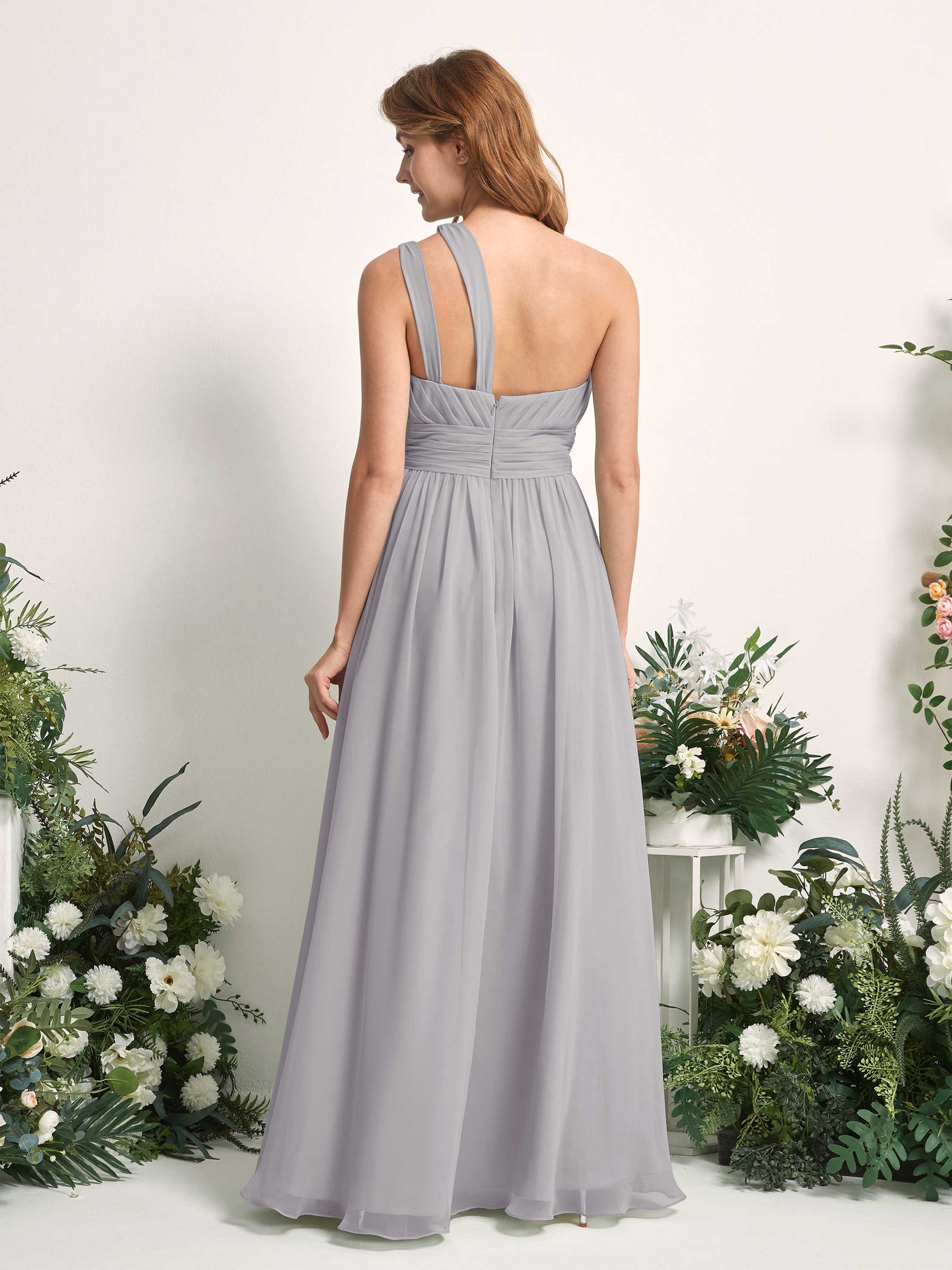 Carlyna A-Linien-Kleid Bodenlang One-Shoulder Chiffon Brautjungfernkleid Taube #farbe_taube