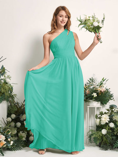 Carlyna A-Linien-Kleid Bodenlang One-Shoulder Chiffon Brautjungfernkleid Tiffany-Blau #farbe_tiffany-blau