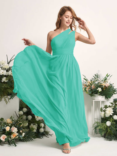 Carlyna A-Linien-Kleid Bodenlang One-Shoulder Chiffon Brautjungfernkleid Tiffany-Blau #farbe_tiffany-blau